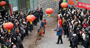 千年古村上演唐代“跑馬排”